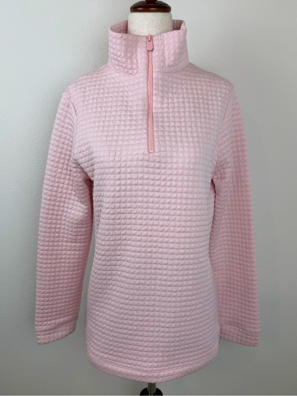 Dudley Stephens Pocomo Pullover 1/4 Zip Quarter Waffle Knit Sweater Pale Pink